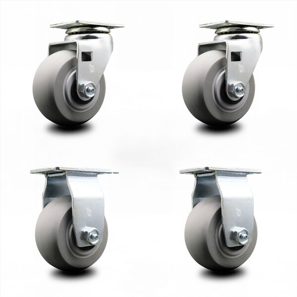 4 Inch Thermoplastic Rubber Caster Set with Ball Bearings 2 Swivel 2 Rigid